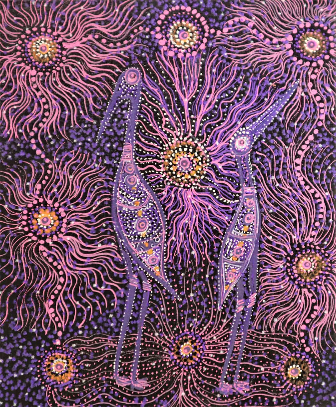 Christine Winmar Indigenous Painting Of Brolga at Night