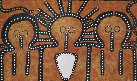 "Wandjina With Two Promise Wives at Sacred Spring Waterhole" by Julie Wungundin