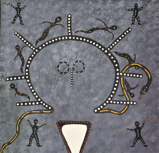 "Wandjina Guarded by Dreamtime Spirit and Bushman" by Julie Wungundin