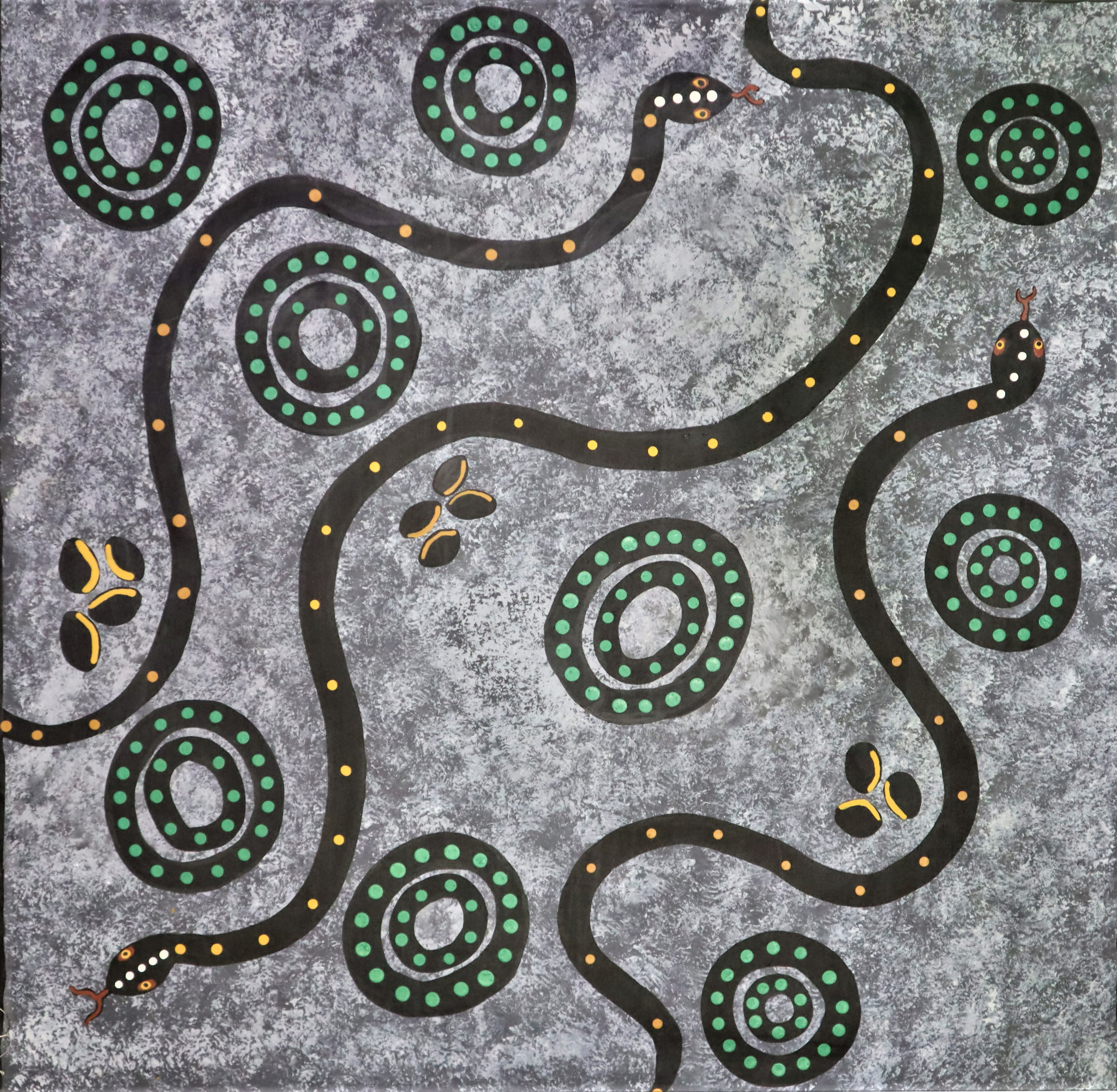 "Dreamtime Snake (Ungud) Watching Over Sacred Spring Waterhole" by Julie Wungundin