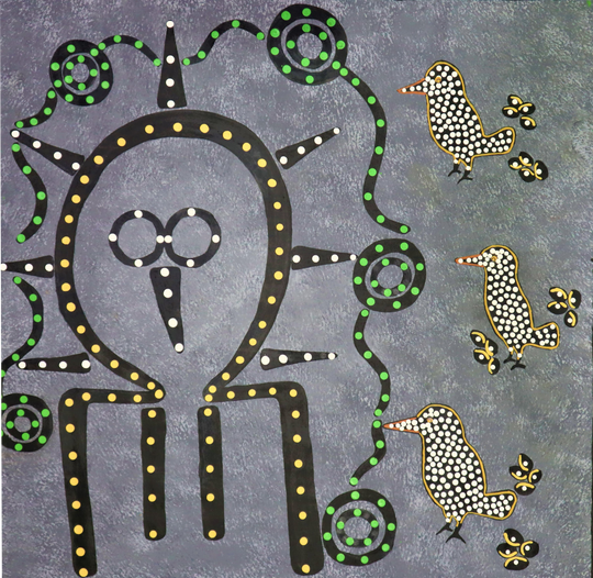 " Kingfisher Protecting Eggs at Sacred Waterhole Being Watched Over By Wandjina" by Julie Wungundin