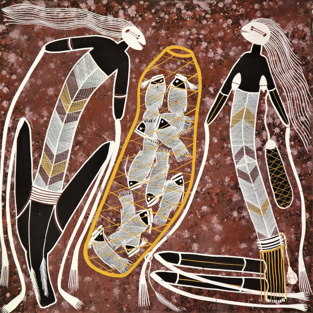 Mimi Spirit Fishing Basket Couple by Edward Blitner. an Indigenous Painting