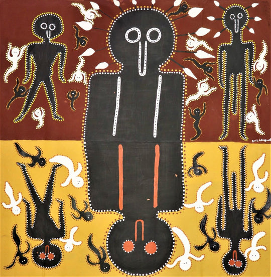 “Wandjina Watching Baby Dreamtime Spirits” by Julie Wungundin
